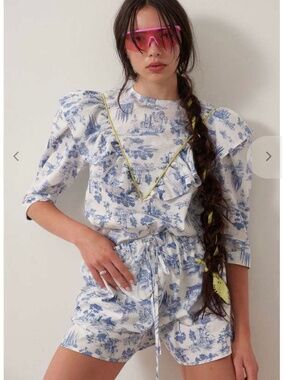 Eliza Faulkner Joni Top Blue Toile De Jouy